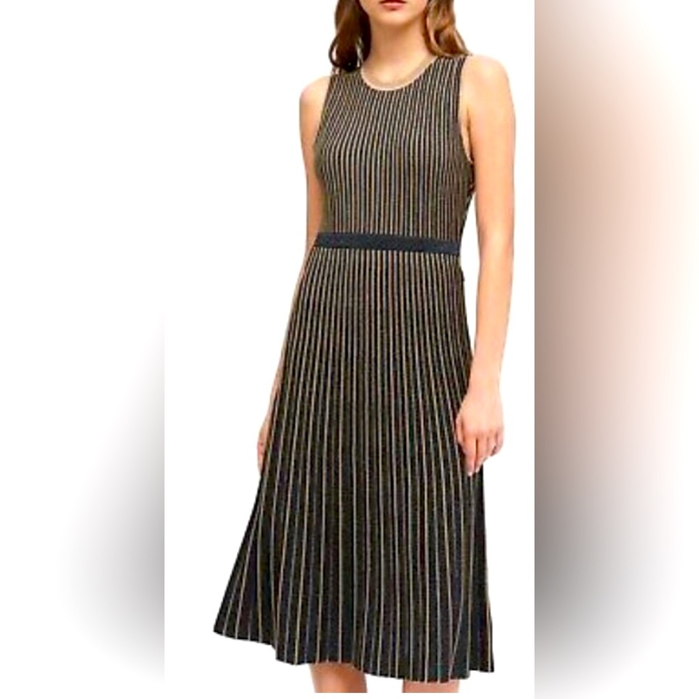 Banana Republic Sleeveless Metallic Stripes A-line Midi Sweater Dress Navy/Gold